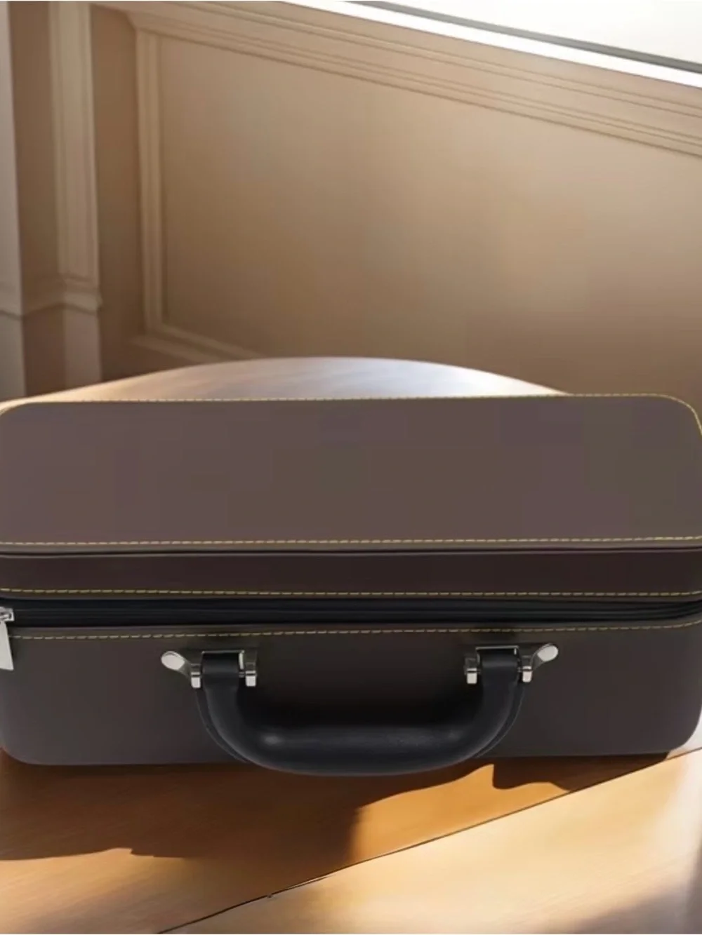 Brown Vintage-Style Hard Case for Bangle Jade Travel Box with Black Handle